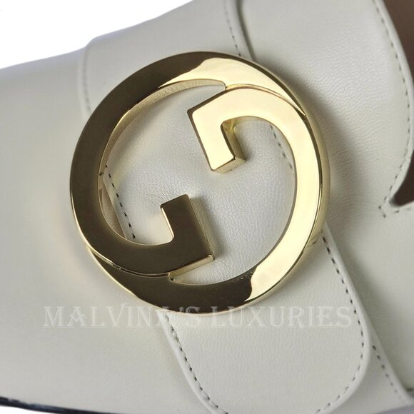 GUCCI SHOES BLONDIE WHITE LEATHER GOLDTONE G LOGO PUMPS sz 41 11 US - Picture 8 of 15